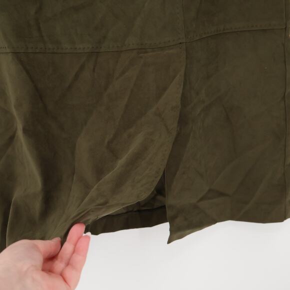 NWT Olive Green Vegan Suede‎ Pencil Skirt  Fall Business Casual Goblin Size 12P - Picture 3 of 9